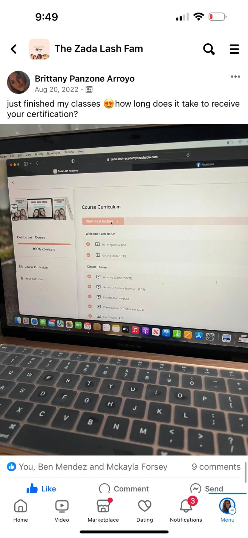 Original 2022 Zada community post by Brittany Panzone Arroyo